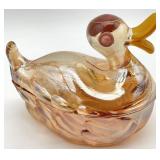 Vintage Carnival Glass Marigold Duck Covered Dish