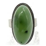 Russian 875 Silver Nephrite Jade Dome Ring, Sz 8