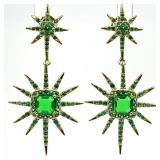 Gold Tone Sterling Green Stone Starburst Earrings