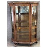 Antique Oak Bow Front Curio