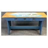 Lighthouse/Beach Painted Wooden Bench