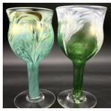 2 Ron Hinkle Blown Art Glass Goblets, Signed