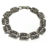Beau Sterling Silver Raised Floral Panel Bracelet