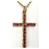 14K Gold Ruby Cross Pendant Necklace