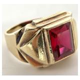 Roman 10K Gold & Ruby Ring, Sz 7