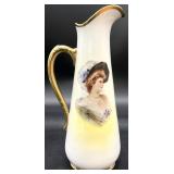Antique Victorian Hand Painted Portrait Pitcher,