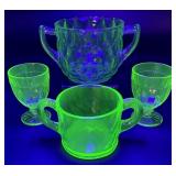 4pc Vintage Uranium Glass Dishes