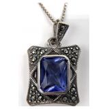 Italy Sterling Chain w/ 925 Blue Stone Pendant