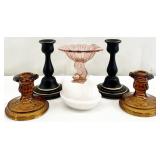 Vintage Glass Hen on Nest, Candlesticks & More