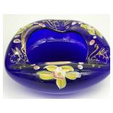Czech Cobalt Blue Enameled Glass Ashtray
