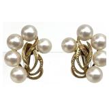 Pair 14k Yellow Gold Pearl Earrings