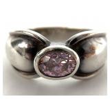Sterling Silver Pink Stone Ring, Sz 8