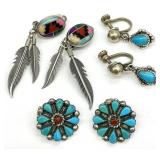 3pc Native American Sterling Silver Earrings