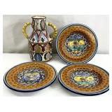 Signed Hand Painted Italian Pottery Bowls & Vase