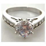 Signed Sterling Silver Clear Stone Ring, Sz 8