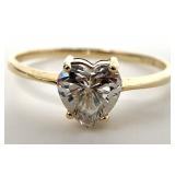 Signed 14K Gold Clear Stone Heart Ring, Sz 8