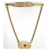 Signed 14K Gold & Ruby Stone Tie Clip