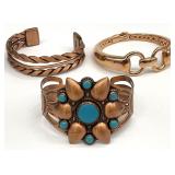 3 Copper / Copper Tone Bangle Bracelets