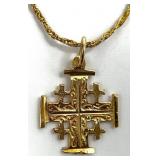 18K Gold Jerusalem Cross, 14K Gold Necklace