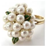 14K Gold Pearl Cluster Bouquet Ring, Sz 8