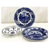 3pc Blue & White Bowls & Plate