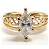 14K Gold Marquis Cut CZ Ring, Sz 8