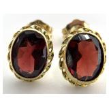 14K Gold & Garnet Oval Stud Earrings