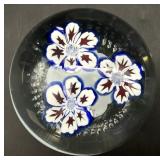 Signed Floral Art Glass Paperweight
