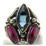 Artisan Sterling Silver Pink & Blue Stone Ring,