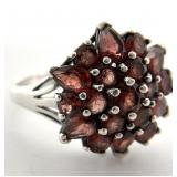 Sterling Silver Garnet Cluster Ring, Sz 8