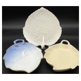 3pc B&G, Royal Copenhagen & Spode Leaf Dishes