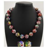 Millefiori Glass Bead Necklace & Earrings