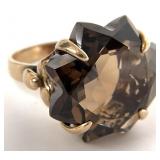 14K Gold Smoky Topaz Cocktail Ring, Sz 8