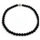Vintage Black Bead Silver Clasp Necklace