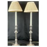 Pair Silver Plated Candlestick Lamps