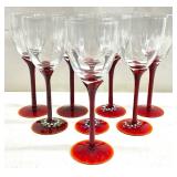 8 Red Floral Stemmed Water / Wine Glasses
