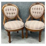 Pair Walnut Grape Carved Hip Rest Chairs
