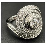 Sterling Silver Clear Stone Swirl Ring, Sz 5
