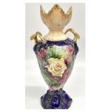 Antique German Cobalt Blue Floral Vase