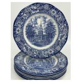 6 Liberty Blue Historic Colonial Scenes Plates
