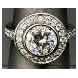 Sterling Silver Clear Stone Halo Ring, Sz 6