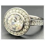Sterling Silver Clear Stone Halo Ring, Sz 8
