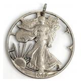 1945 Walking Liberty Half Dollar Cut Coin Pendant
