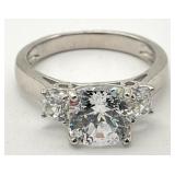 Sterling Silver 3 Solitaire Clear Stone Ring, Sz 9