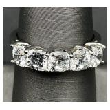 Sterling Silver  5 Clear Stones Ring, Sz 7