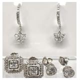 3 Pair Sterling Silver Clear Stone Earrings