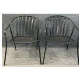 Pair Wrought Iron Barrel Back Patio Chairs