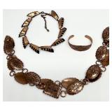 Vintage Copper Necklace, Cuff Bracelet & Belt