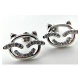 Sterling Silver Clear Stone Cat Earrings