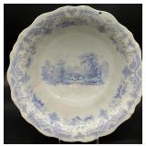 Large Antique Ironstone Blue Transferware Bowl